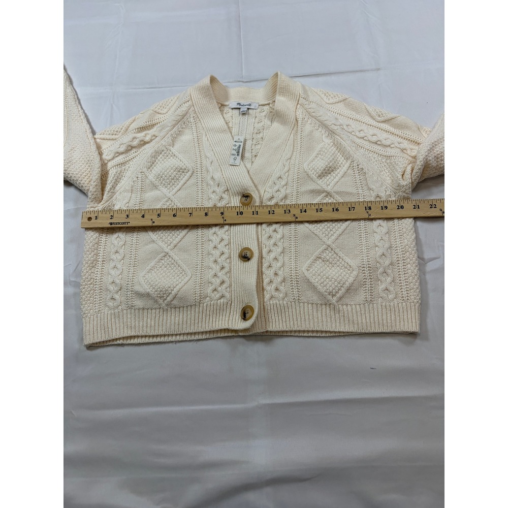 Madewell Wool Blend Cable Knit Cropped Cardigan Sweater Cream XS N0010 - Picture 8 of 11